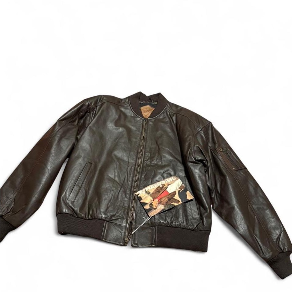 Weekends Men's Brown Leather Bomber Jacket